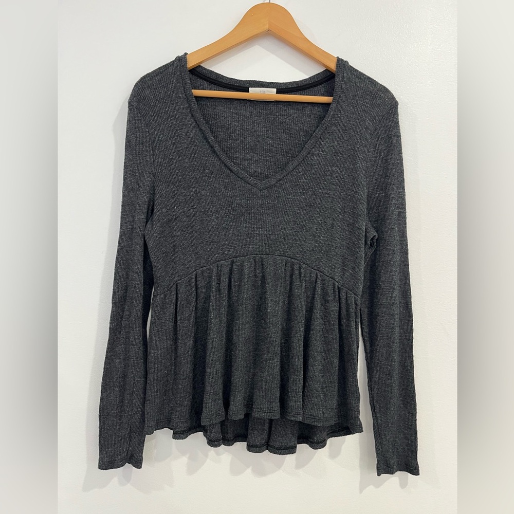 Anthropologie t.la Gray Jill Babydoll Long Sleeve Shirt Small